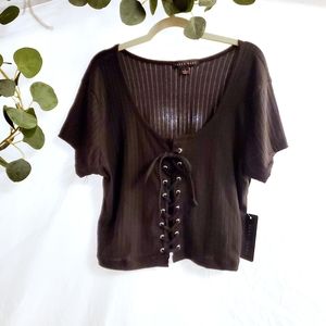 Faded Rose Black Lace Up Crop Top Size Large NWT